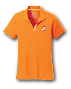 Ladies We Back Pat Orange Polo with Gingham Trim